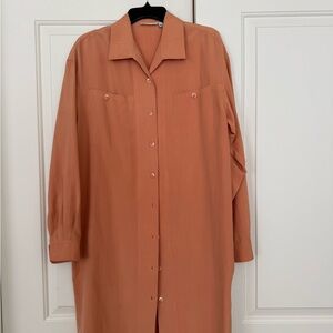Anne Klein Peach Silk Shirt Dress